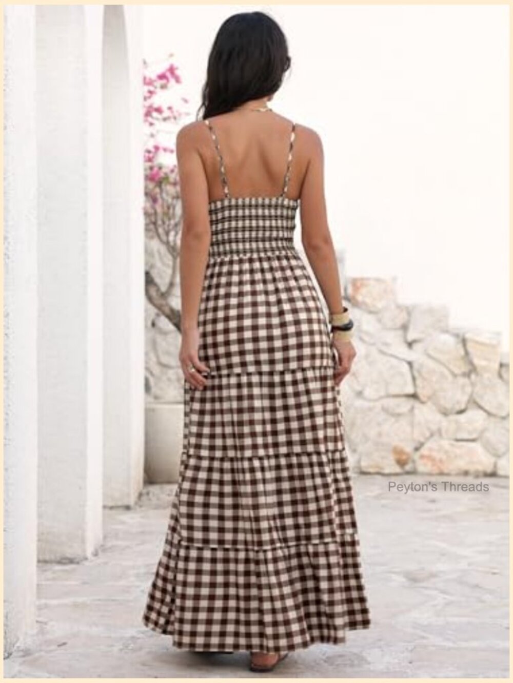 Spaghetti Strap Smocked A-Line Maxi Dress Casual Long Vacation - Picture 5 of 7